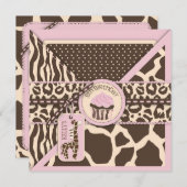 Patchwork-Tierdruck-Kuchen-6. Geburtstag Einladung (Vorne/Hinten)