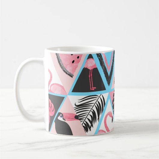 Patchwork-Tropenflamingo, Palmwedelmuster. Kaffeetasse (Links)