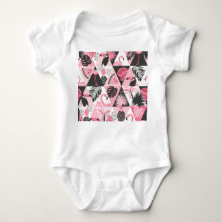 Patchwork Tropical: Flamingo Watermelon Nahtlos. Baby Strampler