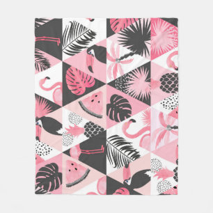 Patchwork Tropical: Flamingo Watermelon Nahtlos. Fleecedecke