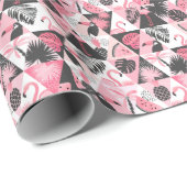 Patchwork Tropical: Flamingo Watermelon Nahtlos. Geschenkpapier (Rolleneckpunkt)