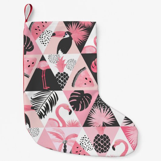 Patchwork Tropical: Flamingo Watermelon Nahtlos. Kleiner Weihnachtsstrumpf (Vorderseite)