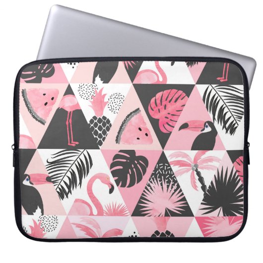 Patchwork Tropical: Flamingo Watermelon Nahtlos. Laptopschutzhülle (Vorderseite)