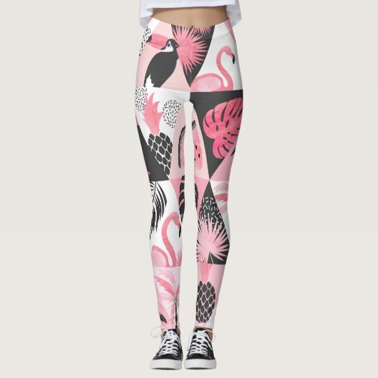 Patchwork Tropical: Flamingo Watermelon Nahtlos. Leggings (Vorderseite)