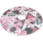 Patchwork Tropical: Flamingo Watermelon Nahtlos. Polyester Weihnachtsbaumdecke (Schrägansicht)