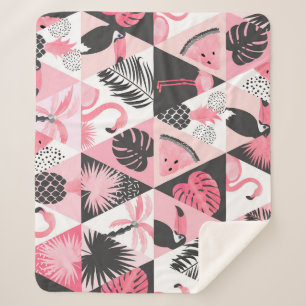 Patchwork Tropical: Flamingo Watermelon Nahtlos. Sherpadecke