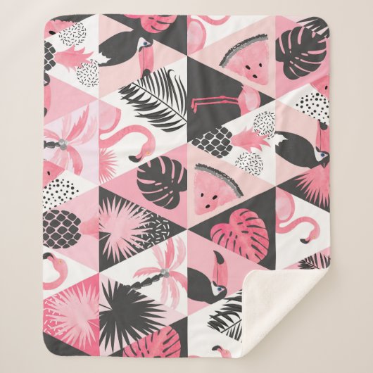 Patchwork Tropical: Flamingo Watermelon Nahtlos. Sherpadecke (Vorderseite)
