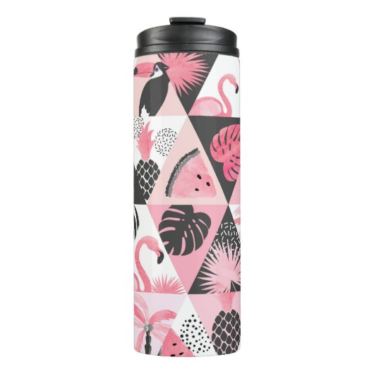 Patchwork Tropical: Flamingo Watermelon Nahtlos. Thermosbecher (Vorderseite)
