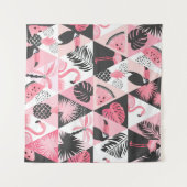 Patchwork Tropical: Flamingo Watermelon Nahtlos. Wandteppich (Vorderseite (Horizontal))