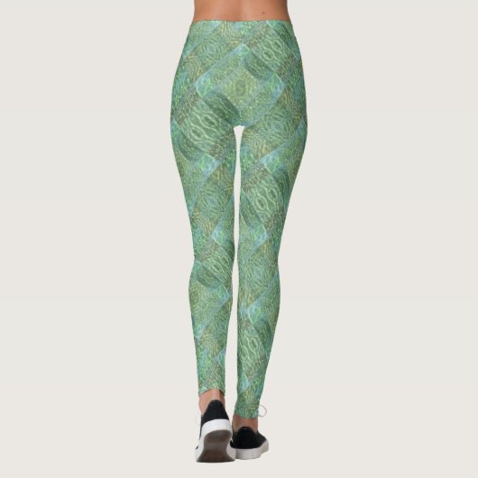 Patchwork Tropical Water Boho Chic Aquamarine Leggings (Rückseite)