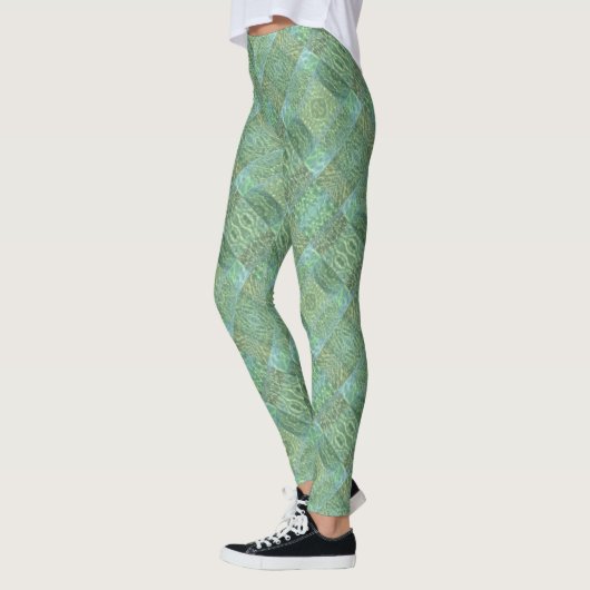 Patchwork Tropical Water Boho Chic Aquamarine Leggings (Links)