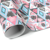 Patchwork tropischen Flamingo, Palmmuster. Geschenkpapier (Rolleneckpunkt)