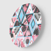 Patchwork tropischen Flamingo, Palmmuster. Große Wanduhr (Winkel)