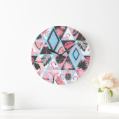 Patchwork tropischen Flamingo, Palmmuster. Große Wanduhr (Zuhause)