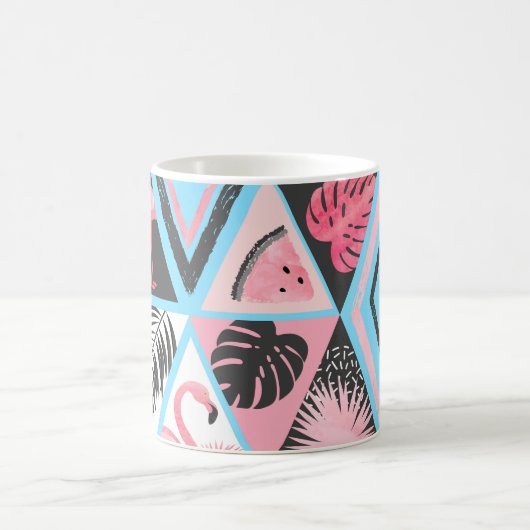 Patchwork tropischen Flamingo, Palmmuster. Kaffeetasse (Mittel)