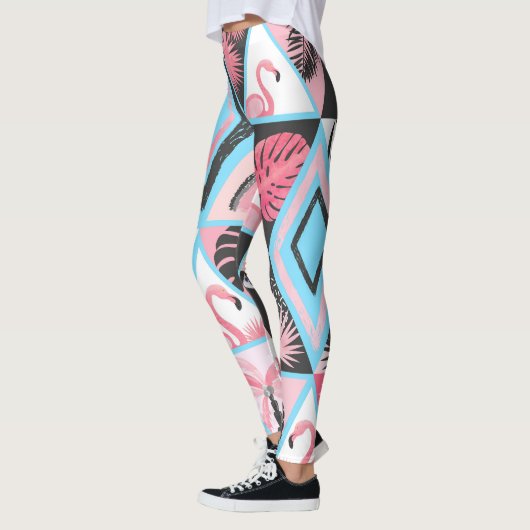 Patchwork tropischen Flamingo, Palmmuster. Leggings (Links)