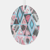 Patchwork tropischen Flamingo, Palmmuster. Ornament Aus Glas (Vorderseite links)