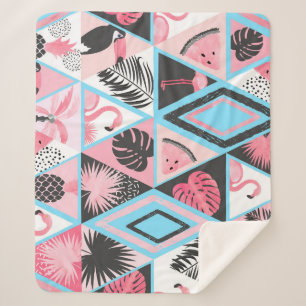 Patchwork tropischen Flamingo, Palmmuster. Sherpadecke
