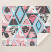Patchwork tropischen Flamingo, Palmmuster. Sherpadecke (Vorderseite (Horizontal))