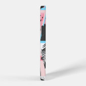 Patchwork tropischer Flamingo, Palmwedelmuster. iPhone Hülle (Rechte Seite)