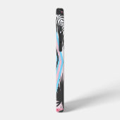 Patchwork tropischer Flamingo, Palmwedelmuster. iPhone Hülle (Linke Seite)