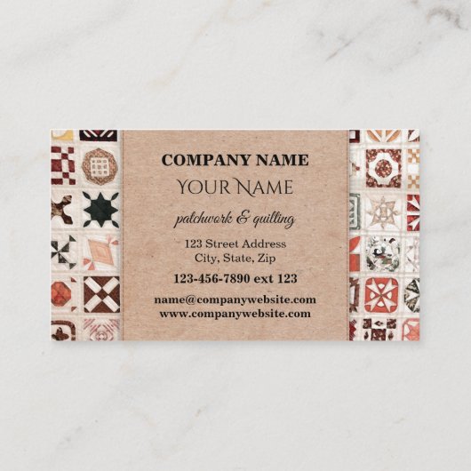 Patchwork und Quilting Business Card Visitenkarte (Rückseite)