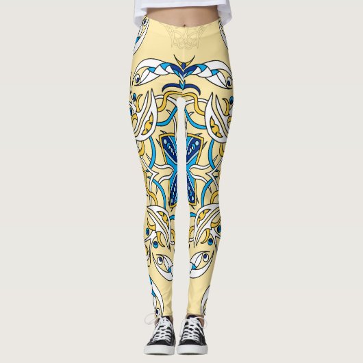 Patchwork Vintage arabische Blütentexte Leggings (Vorderseite)