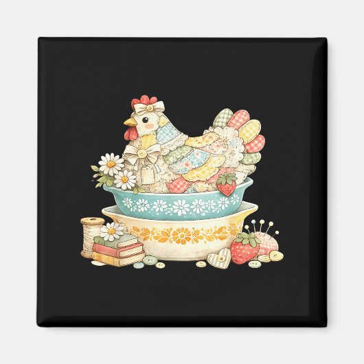 Patchwork-Vintage-Huhn-Quilted-Chicken-Pyrex Magnet (Vorne)