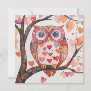 Patchwork-Watercolor-Eulen-Valentinskarte Feiertagskarte