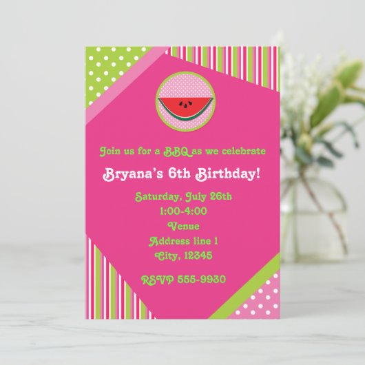 Patchwork Watermelon GRILLEN Picnic Party Einladun Einladung (Stehend Vorderseite)