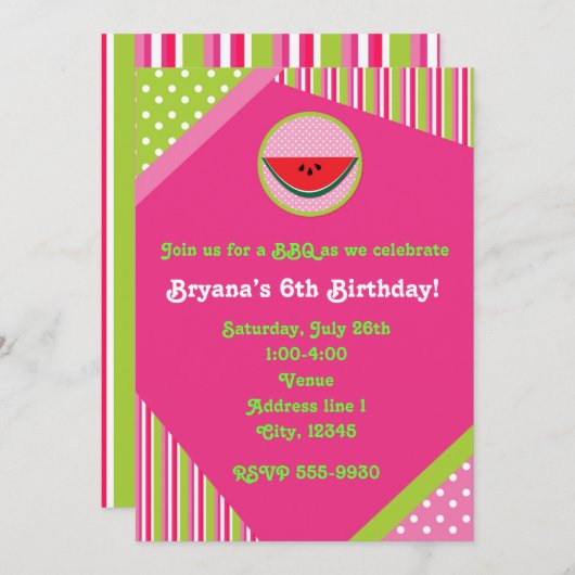 Patchwork Watermelon GRILLEN Picnic Party Einladun Einladung (Vorne/Hinten)