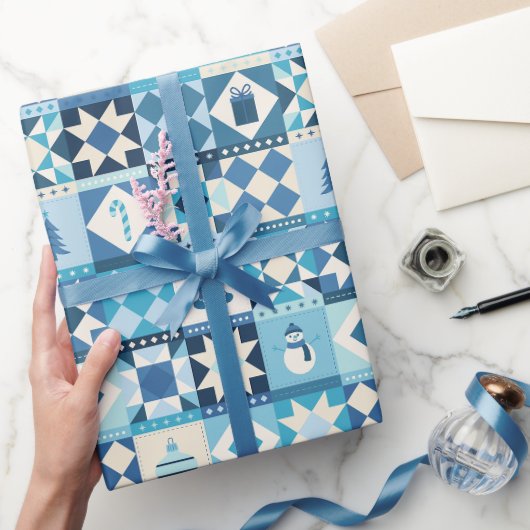 Patchwork Weihnachten Blau Feiertage Geschenkpapier (Schenken)