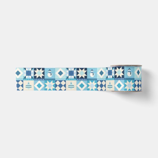 Patchwork Weihnachten Blau Satinband (Vorderseite)