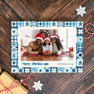 Patchwork-Weihnachten Blautöne Foto-Feiertag Feiertagskarte