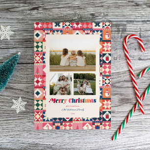Patchwork-Weihnachten Mehrfarbig Drei Fotos Feiertagskarte