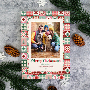 Patchwork-Weihnachten Pink Rot Grün Foto-Feiertag Feiertagskarte