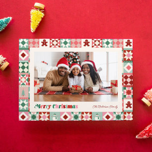 Patchwork-Weihnachten Pink Rot Grün Foto-Feiertag Feiertagskarte