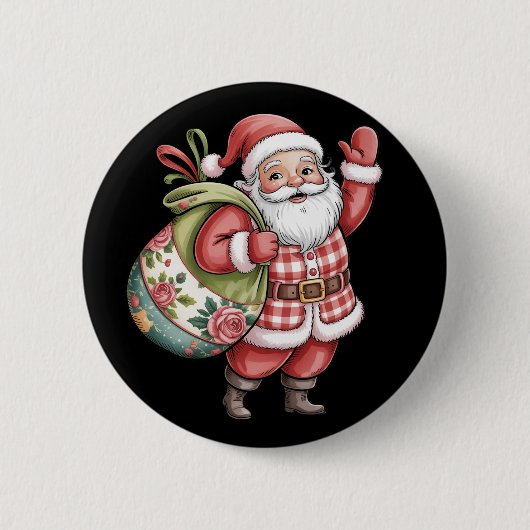 Patchwork Weihnachten Retro froh und hell Button (Vorderseite)
