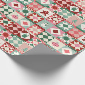 Patchwork Weihnachten Rot, Pink und Grün Geschenkpapier (Ecke)