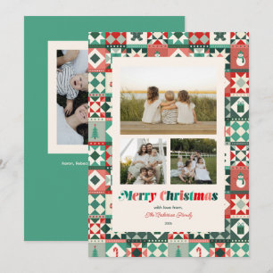 Patchwork-Weihnachten Rot und Grün Drei Fotos Feiertagskarte