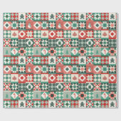 Patchwork Weihnachten Rot und Grün Geschenkpapier (Flach)