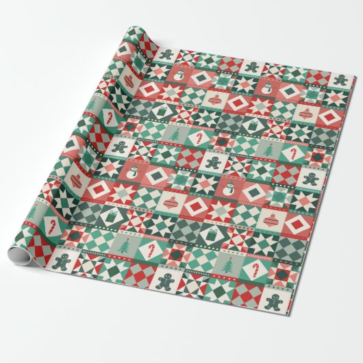 Patchwork Weihnachten Rot und Grün Geschenkpapier (Ungerollt)