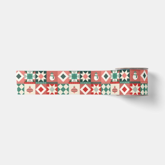 Patchwork-Weihnachten Rot und Grün Satinband (Vorderseite)