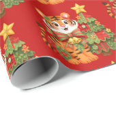 Patchwork Weihnachts Tiger mit Weihnachtsbaum Geschenkpapier (Rolleneckpunkt)