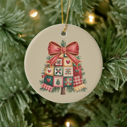 Patchwork Weihnachtsbaum Coquette Xmas Urlaub Keramik Ornament (Baum)