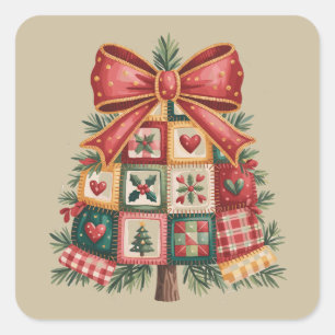 Patchwork Weihnachtsbaum Coquette Xmas Urlaub Quadratischer Aufkleber