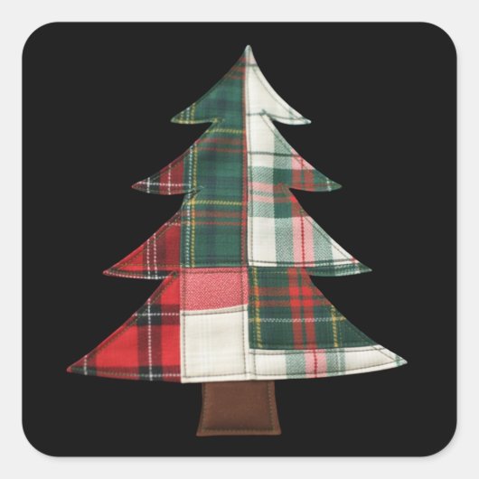 Patchwork-Weihnachtsbaum-Feiertage Winter Xmas Quadratischer Aufkleber (Vorderseite)