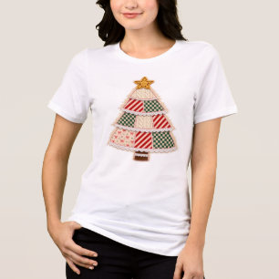 Patchwork-Weihnachtsbaum im Vintage-Bauernhaus-Sti Tri-Blend Shirt