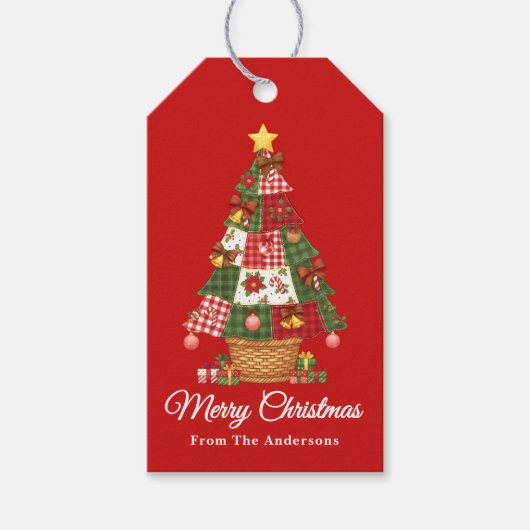Patchwork Weihnachtsbaum Urlaub Geschenkanhänger (Vorderseite)