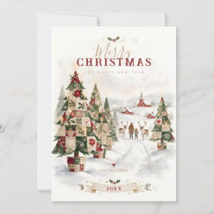 Patchwork-Weihnachtsbäume Familie Rentiere TMF26 Feiertagskarte